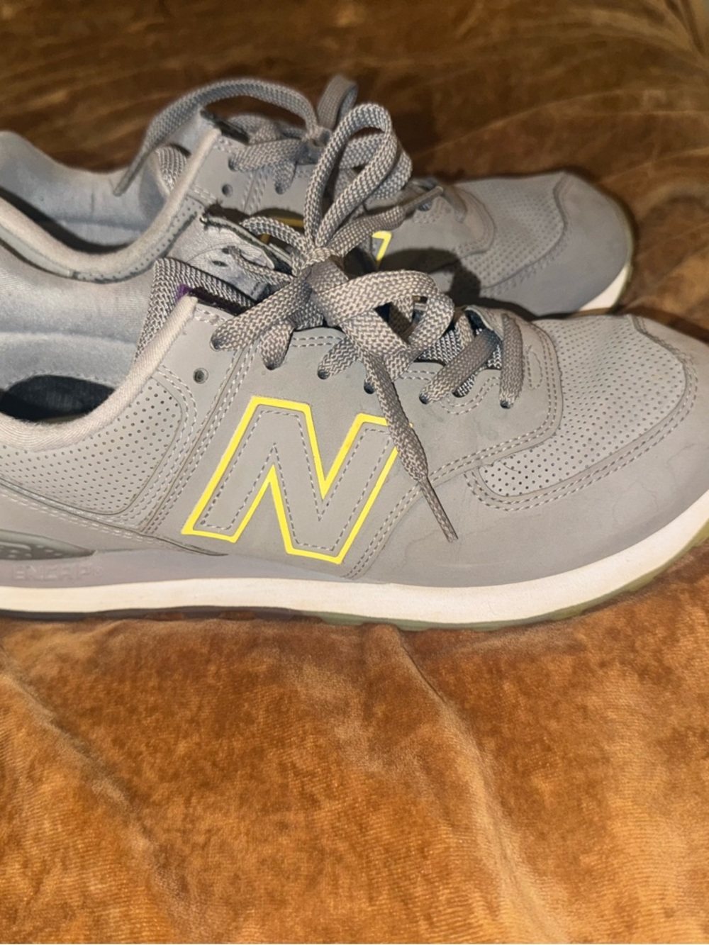 New Balance Grey Sneakers with Yellow Trim